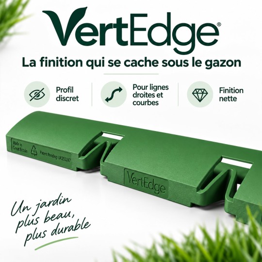 Profil VertEdge du fabricant : forme courbe et découpes de flexion, à recouvrir par le gazon
