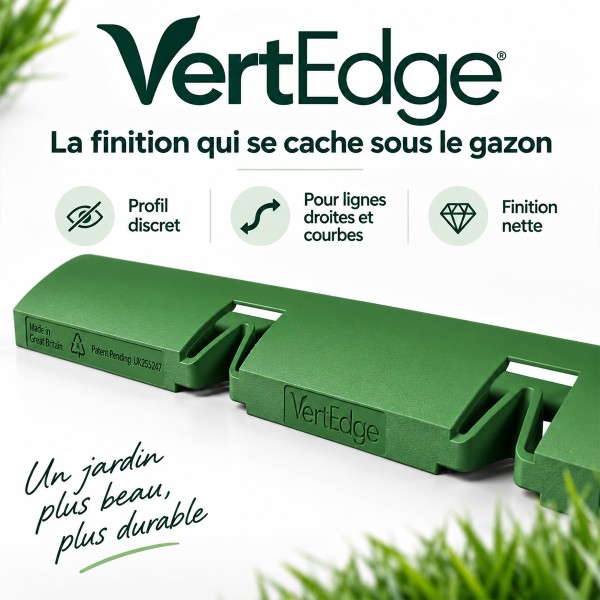Profil VertEdge du fabricant : forme courbe et découpes de flexion, à recouvrir par le gazon