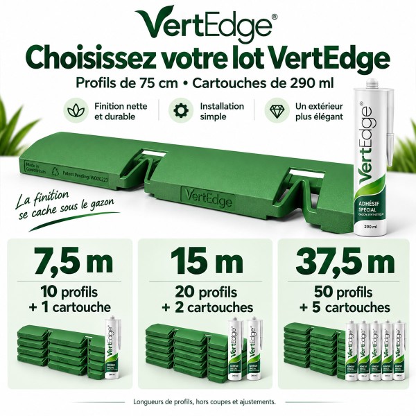 Lots VertEdge : 10, 20 ou 50 profils de 75 cm et 1, 2 ou 5 cartouches de 290 ml