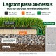 Coupe de pose VertEdge : gazon par-dessus, adhésif entre tapis et profil, bord rentré