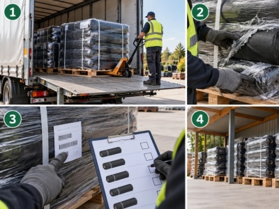 Réceptionner une palette de géotextile : accès, déchargement, contrôle et stockage